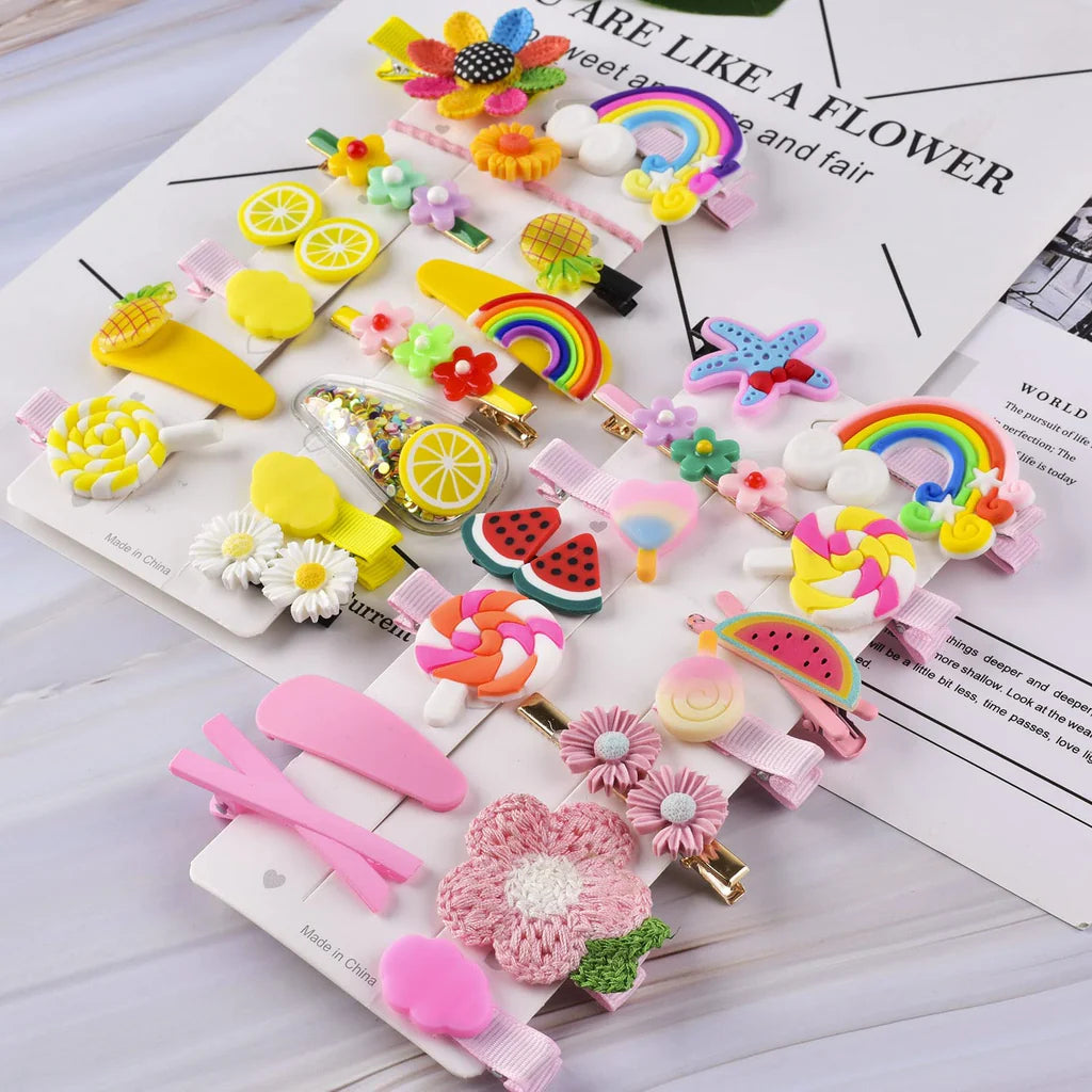 Kids Cute Cartoon Hair Clips Set – Colorful Candy, Rainbow & Fruit Design Hair Accessories for Girls